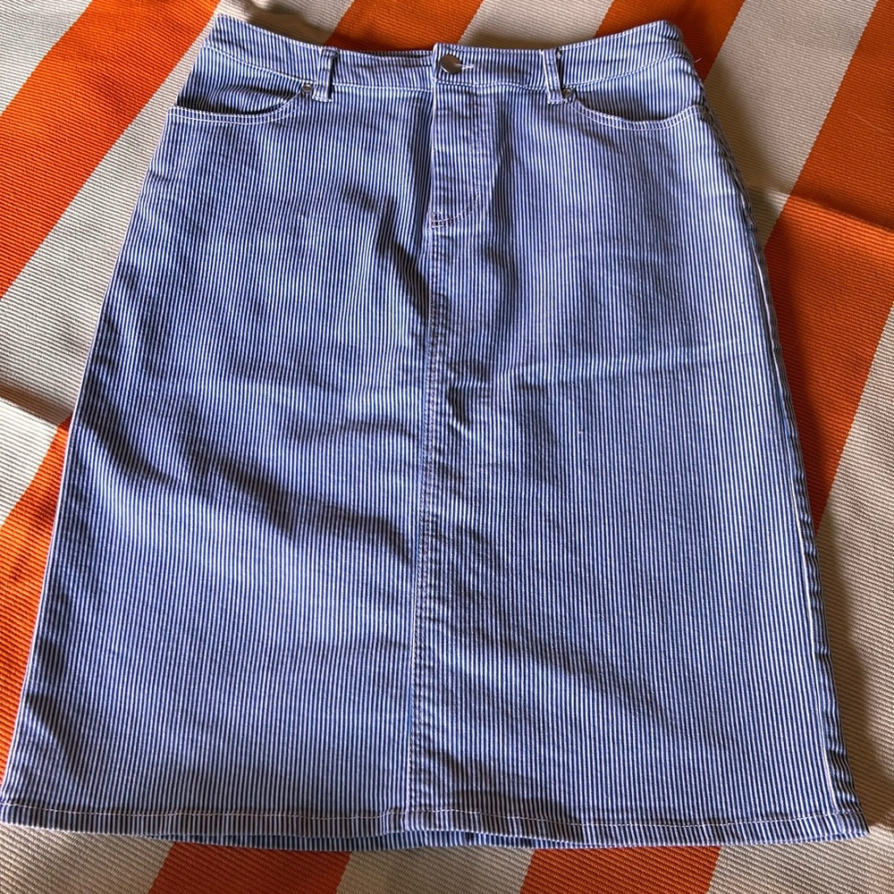 Christopher & Banks Size 10 Pinstriped Denim Pencil Skirt